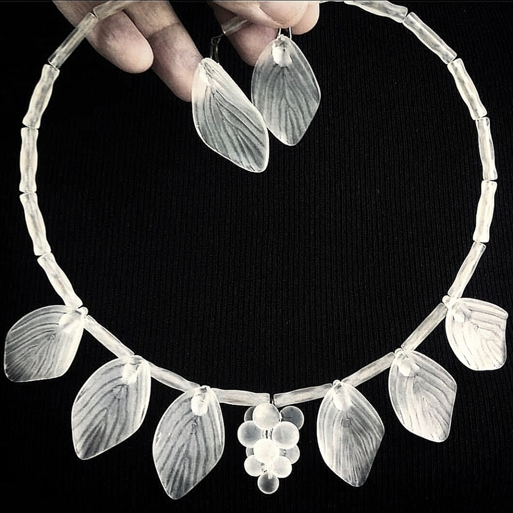 Vintage Celluloid Grape & Leaf Necklace
